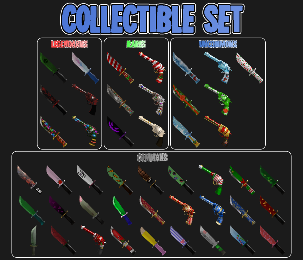 Roblox Murder Mystery 2 MM2 Collectible Set Knife and Guns (99 Items Total)